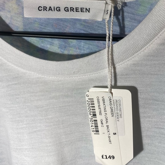 NWT White T-shirt 3-D Blue & Green Floral Overlapping Vibrant Print On Backside - Picture 5 of 5